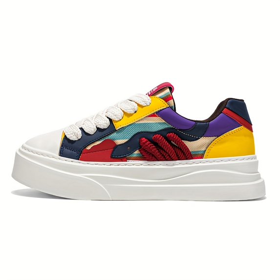 Men'S High-Top Fashion Sneakers - Breathable, Comfortable Fabric Lining for Hiking, Daily Wear, and Casual Attire,All-Season Casual & Sport Shoes with Colorful Striped Design, Lace-Up Closure,