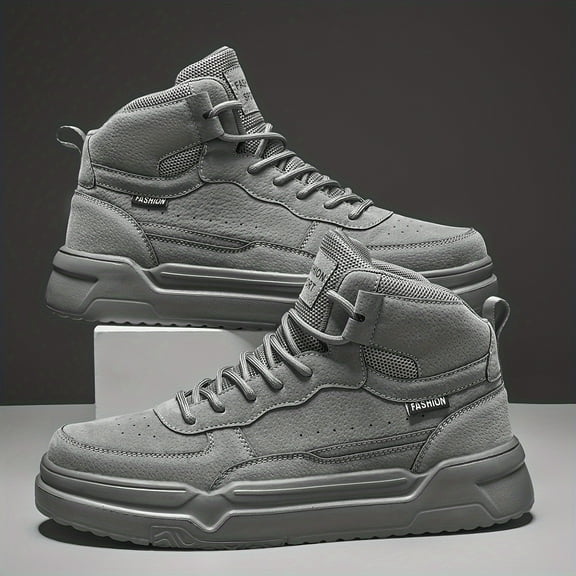 Men'S High-Top Fashion Sneakers - Casual Sports Street Style, Solid Color with Graphic Detail, EVA Sole, Round Toe - For Men - Suitable for Daily All-Season Lace-Up Running Shoes, PU & Fabric Upper,