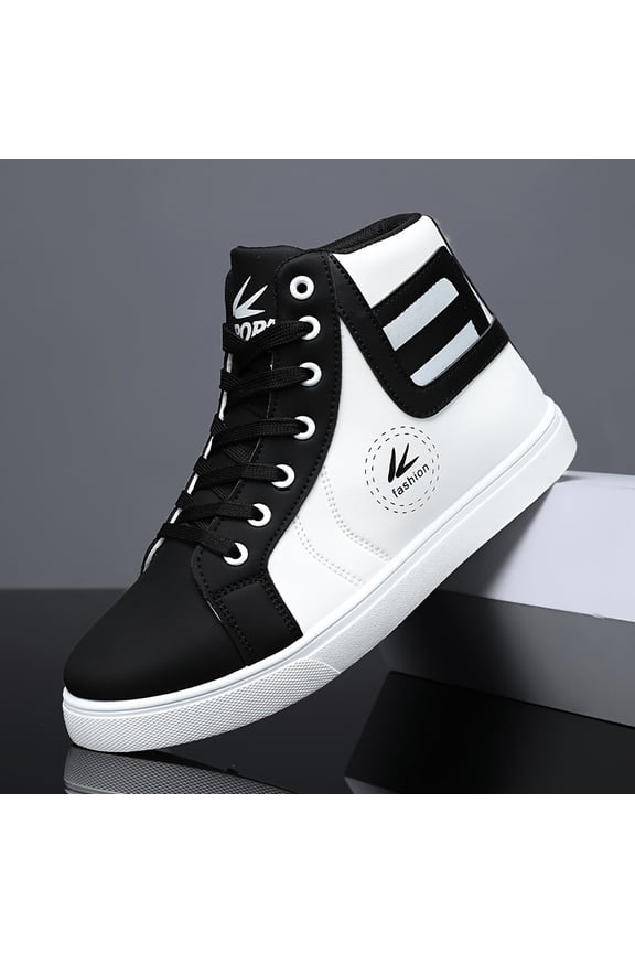 Men'S High-Top Skateboarding Shoes, Fashion Street Style, Solid Color, Lace-Up Closure, PU Upper, Fabric Lining, PVC Sole, Cloth Insole, Round Toe, for Spring/Fall, All-Season Casual Daily Wear