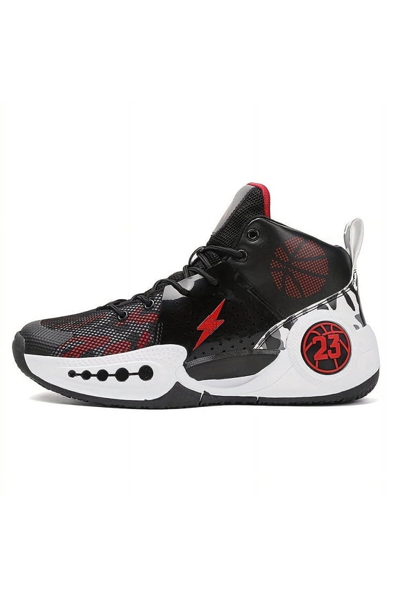 Men's Basketball Shoes High-Top Sports Casual - TPR Sole PU Upper Geometric Design, Ankle Support Athletic Sneakers for Casual Sports, Lightweight Sports Casual Shoes | Court & Daily Wear