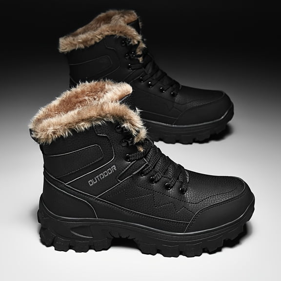 Men'S High-Top Winter Hiking Boots - Thick Fleece-Lined, Warm Outdoor Snow Boots with Lace-Up Closure, Durable Rubber Sole for Hiking, Trekking & Casual Wear, Hiking Gear, Streetstyle Footwear
