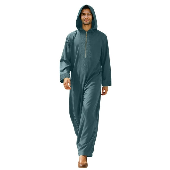 Men'S Hooded Thobe Robe Traditional Long Sleeve Loungewear With Convenient Side Pockets For Relaxation