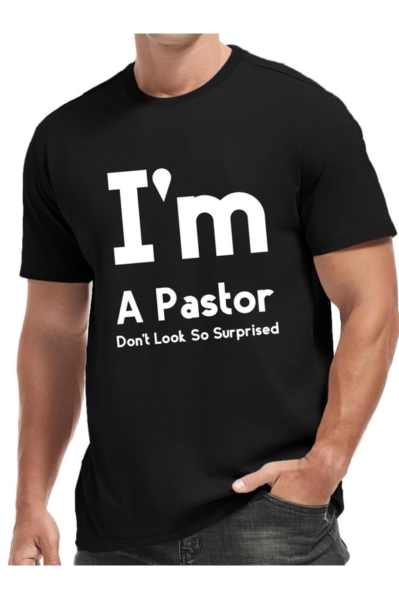 Men'S Humorous Pastor-Themed T-Shirt - Casual Black Cotton Tee with a Round Neck And Short Sleeves, Perfect for Leisure And Vacations in Spring And Summer.