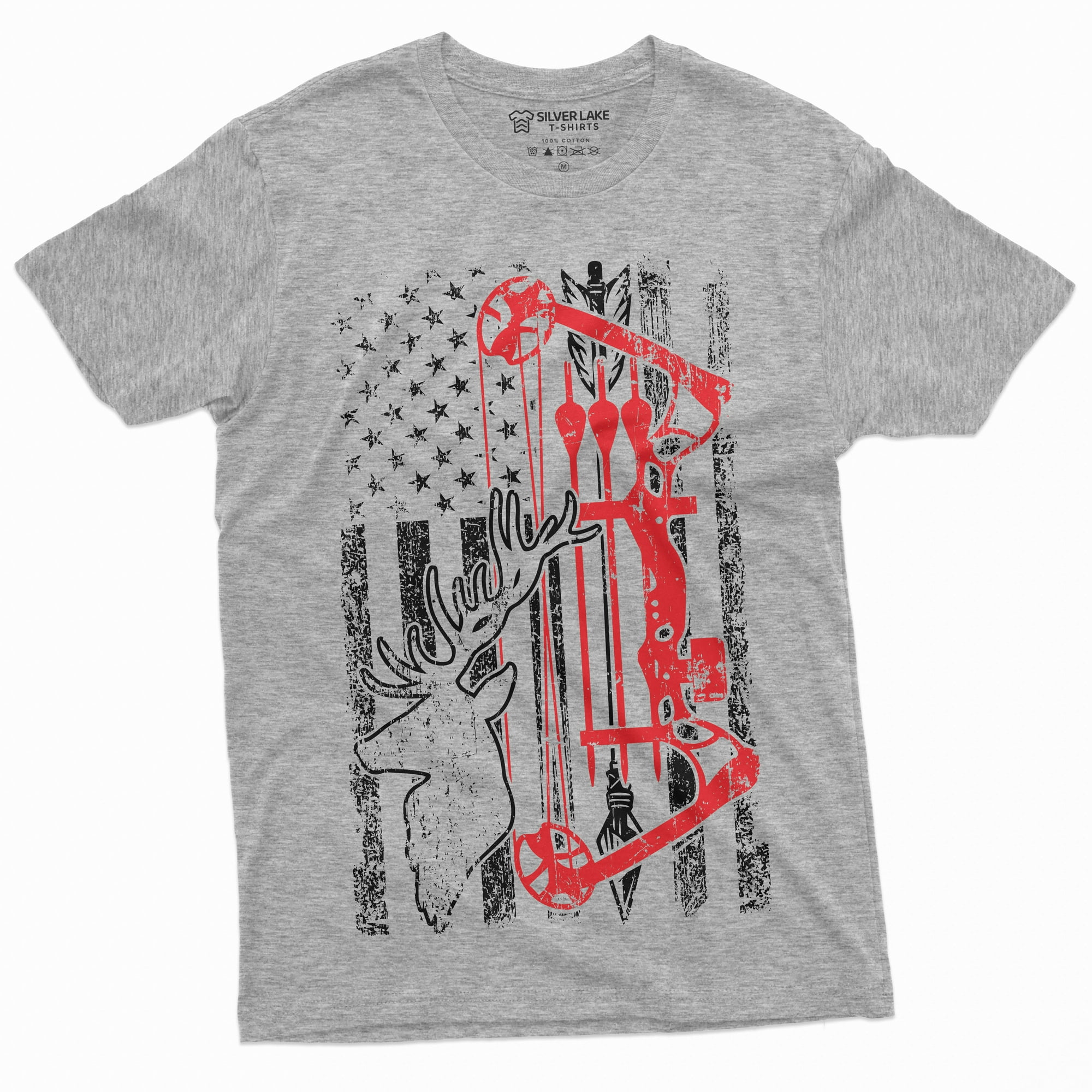 Men'S Crossbow T-Shirt Flag Patriotic Deer Hunting And Arrows Tee (3X-Large Grey) -