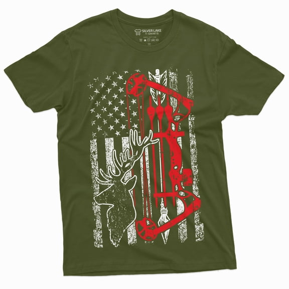 Men'S Hunting Crossbow T-Shirt Usa Flag Patriotic Deer Hunting Bow And Arrows Tee (3X-Large Military Green)