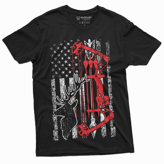 Men'S Hunting Crossbow T-Shirt Usa Flag Patriotic Deer Hunting Bow And Arrows Tee (X-Large Black)