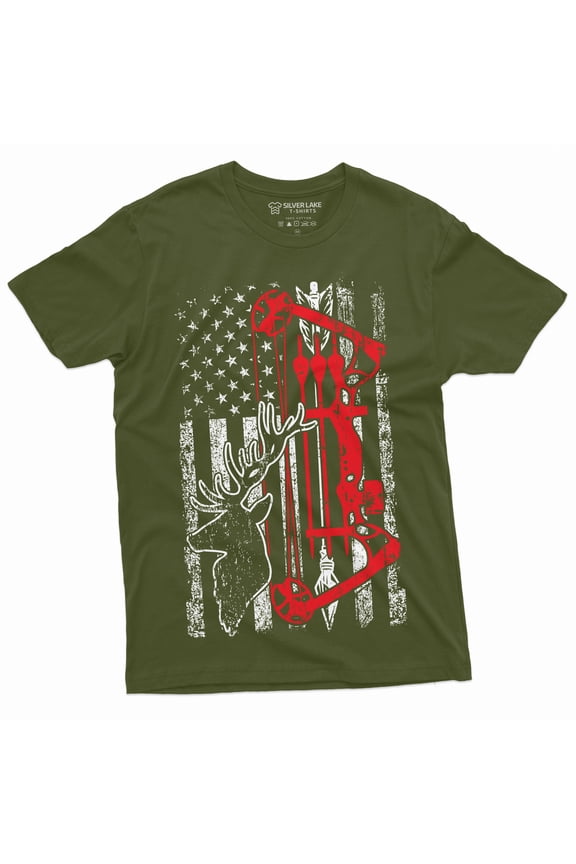 Men'S Hunting Crossbow T-Shirt Usa Flag Patriotic Deer Hunting Bow And Arrows Tee (XX-Large Military Green)