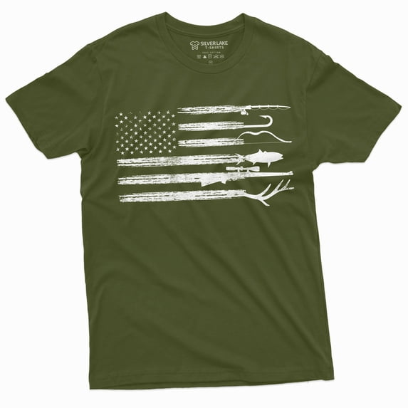 Men'S Hunting Fishing Shirt Usa Flag Nature Camo Shirt Father Gift Ideas Patriotic Tee (4X-Large Military Green)