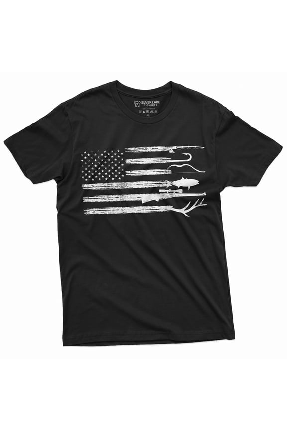Men'S Hunting Fishing Shirt Usa Flag Nature Camo Shirt Father Gift Ideas Patriotic Tee (Medium Black)