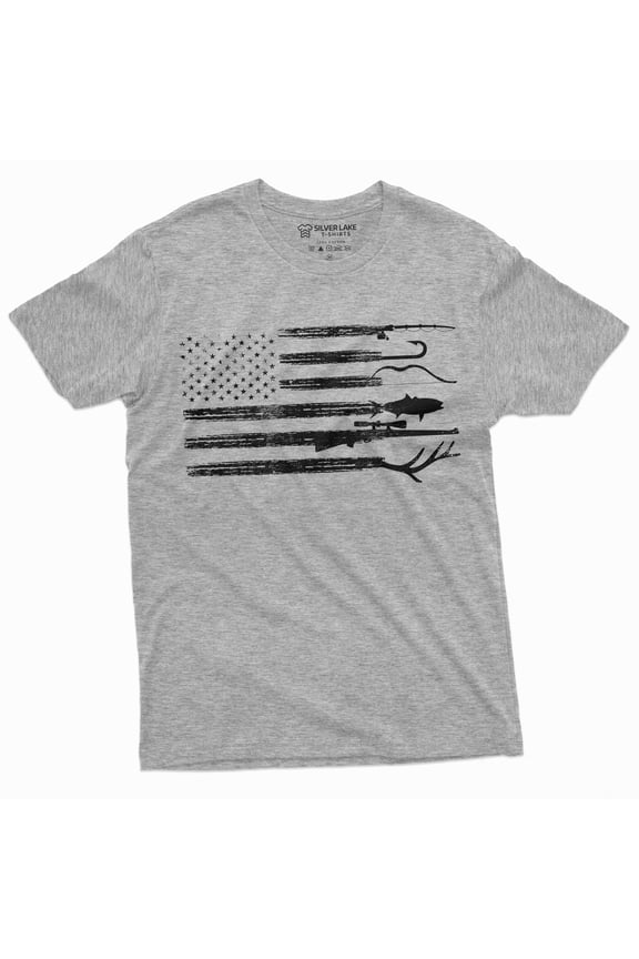 Men'S Hunting Fishing Shirt Usa Flag Nature Camo Shirt Father Gift Ideas Patriotic Tee (Medium Grey)