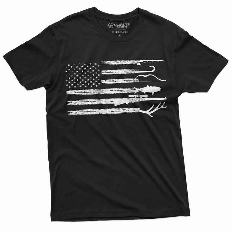Men'S Hunting Fishing Shirt Usa Flag Nature Camo Shirt Father Gift Ideas  Patriotic Tee (Small Black)