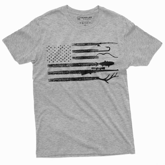 Men'S Hunting Fishing Shirt Usa Flag Nature Camo Shirt Father Gift Ideas Patriotic Tee (Small Grey)