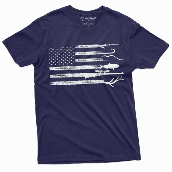 Men'S Hunting Fishing Shirt Usa Flag Nature Camo Shirt Father Gift Ideas Patriotic Tee (Small Navy Blue)