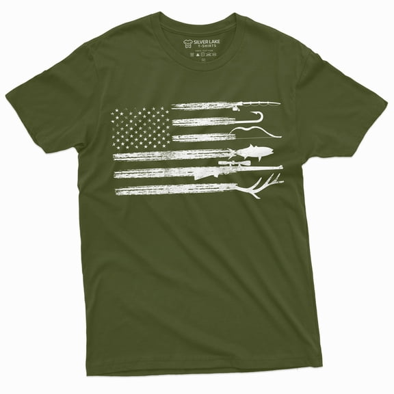 Men'S Hunting Fishing Shirt Usa Flag Nature Camo Shirt Father Gift Ideas Patriotic Tee (X-Large Military Green)