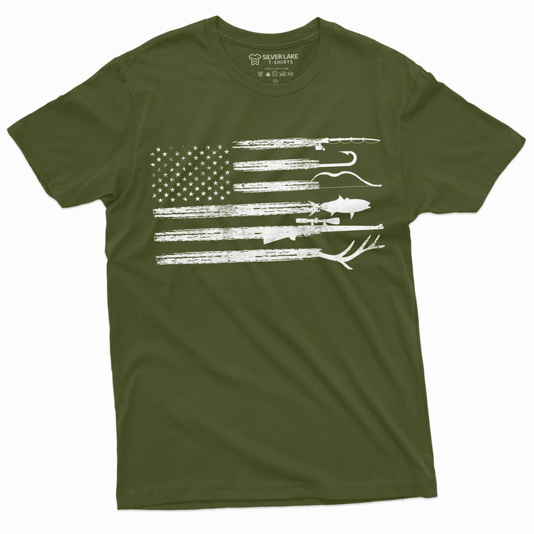 Men'S Hunting Fishing Shirt Usa Flag Nature Camo Shirt Father Gift Ideas  Patriotic Tee (X-Large Military Green)
