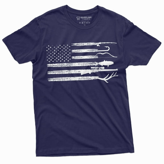 Men'S Hunting Fishing Shirt Usa Flag Nature Camo Shirt Father Gift Ideas Patriotic Tee (X-Large Navy Blue)