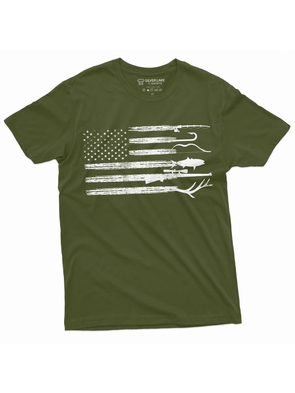 Men'S Hunting Fishing Shirt Usa Flag Nature Camo Shirt Father Gift Ideas Patriotic Tee (XX-Large Military Green)