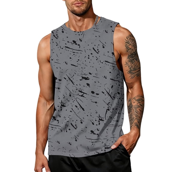 Men'S Ink Splatter Print Sleeveless Tank Top Casual Breathable Athletic Shirt For Workout Gym And Street Style Outfits Tank,Gray,XXXL