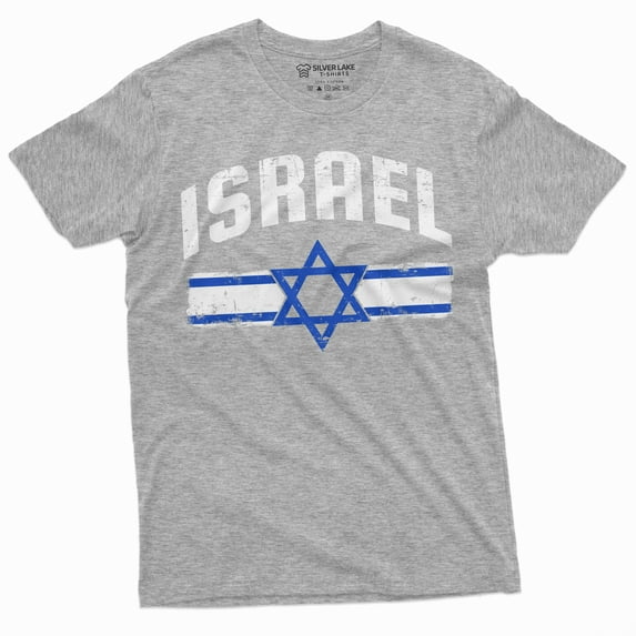 Men'S Israel T-Shirt Israeli Flag Coat Of Arms Tee Shirt Star Of David Patriotic Tee Shirt (Large Grey)