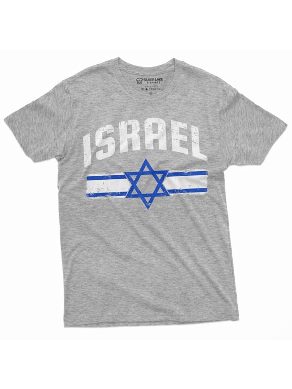 Men'S Israel T-Shirt Israeli Flag Coat Of Arms Tee Shirt Star Of David Patriotic Tee Shirt (Large Grey)
