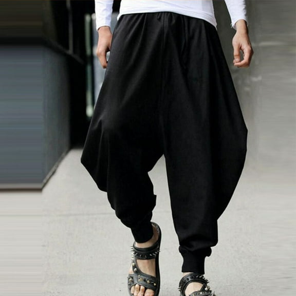 Men'S Japanese Casual Loose Harem Trousers Baggy Hippy Hakama Pants Streets