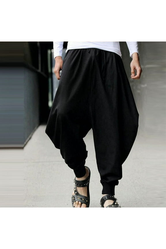Men'S Japanese Casual Loose Harem Trousers Baggy Hippy Hakama Pants Streets