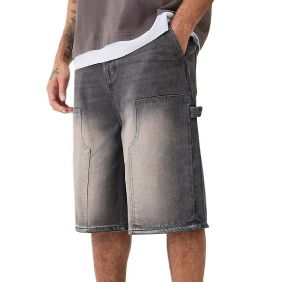Men'S Jeans European And Loose Casual Wide Leg Shorts For Men With Street Pockets And Hip Hop Jeans Grey S