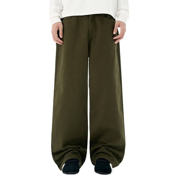 Men'S Jeans Loose Fit Stretch Wide Leg Denim Pants with Pockets Casual Streetwear Solid Color Long Trousers Denim Pant for Men