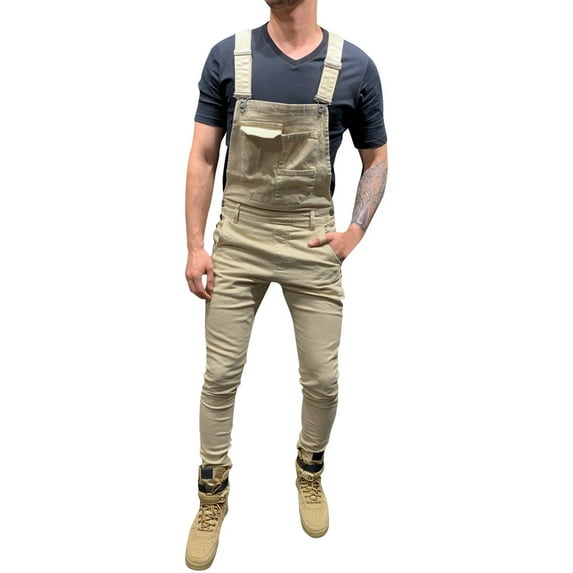 Men’S Jeans Mens Pocket Jeans Overall Jumpsuit Streetwear Overall Suspender Pants Skinny Jeans Men Khaki S