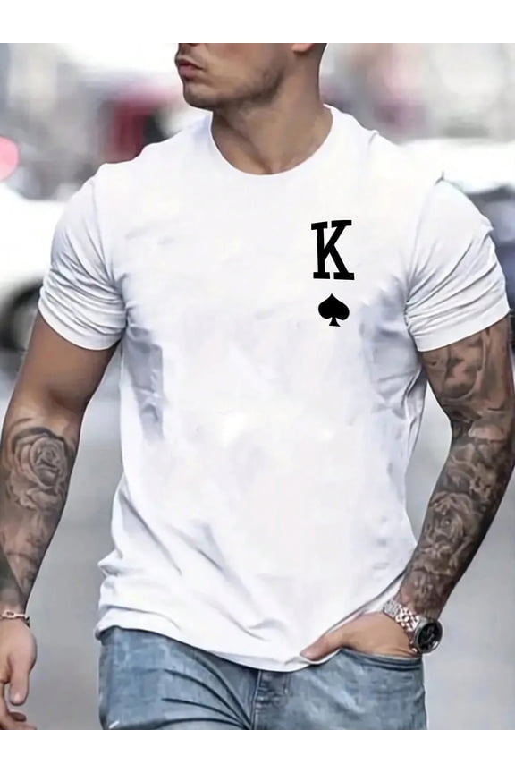 Men'S "K" Graphic T-Shirt - Casual White Short Sleeve Tee with Bold Black Print, Perfect for Summer, Everyday Comfort, Everyday Comfort Tee | Bold Letter Print | Polyester Fabric
