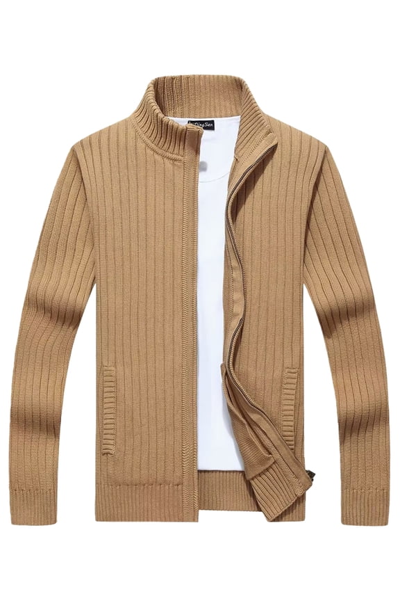 Men'S Knit Sweater Winter Autumn Korean Commuting Loose Daily Office for Men Knit Jacket Top Khaki M