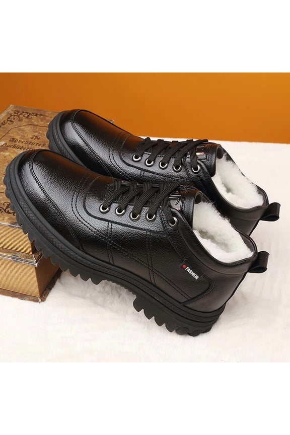 Men'S,Korean Style Casual Lace-Up Boots for Cold Weather Winter Fleece-Lined Thermal Sneakers - Heavy-Duty PVC Upper & Non-Slip Rubber Sole, High Quality Warm Work Shoes with Cushioned Insole