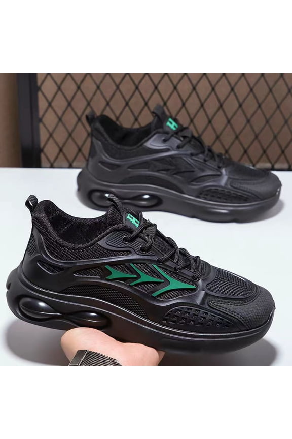 Men'S Korean-Style Sneakers - Office, Everyday - Black/ - Spring/Summer 2026 Lightweight Cushioned Shoes with Air Cushion Technology, Non-Slip PVC Outsole - All-Match Casual & Formal Shoes for Gym