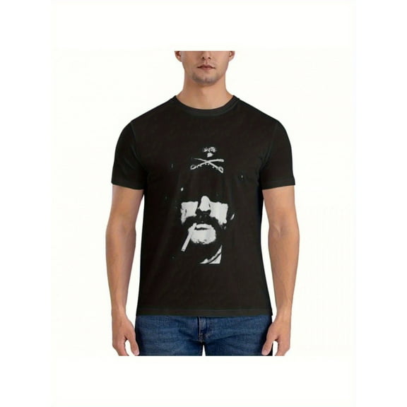 Men'S LEMMY Graphic Cotton T-Shirt- Black Casual Short Sleeve Tee with Edgy eck Regular Fit for All-Season Comfort, Machine Washable, Travel Attire| Casual Style| Soft Fabric, Retro T Shirt
