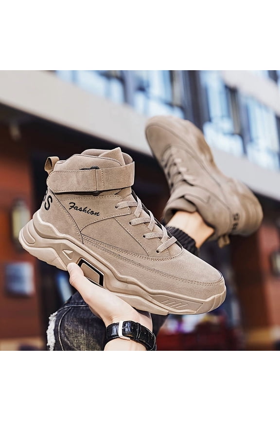 Men'S Lace-Up High-Top Buckle Hiking Shoes, Thick-Soled Sports Shoes for Outdoor Activities, Stylish Thick-Soled Casual Shoes with Embroidery, Suitable for Outdoor Events.