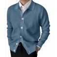 thumbnail image 1 of Men'S Lapel Cardigan Sweater Knit Long Sleeve Button Cardigan Slim Fit Casual Ribbed Knitted Jacket Blue L, 1 of 7
