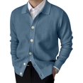 thumbnail image 1 of Men'S Lapel Cardigan Sweater Knit Long Sleeve Button Cardigan Slim Fit Casual Ribbed Knitted Jacket Blue L, 1 of 7