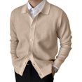 thumbnail image 1 of Men'S Lapel Cardigan Sweater Knit Long Sleeve Button Cardigan Slim Fit Casual Ribbed Knitted Jacket Khaki M, 1 of 7
