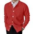 thumbnail image 1 of Men'S Lapel Cardigan Sweater Knit Long Sleeve Button Cardigan Slim Fit Casual Ribbed Knitted Jacket Red M, 1 of 7