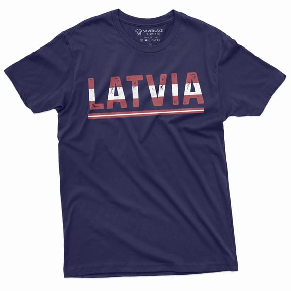 Men'S Latvia T-Shirt Latvian Flag Coat Of Arms Tee Shirt Independence Day Heritage Tee (4X-Large Navy Blue)