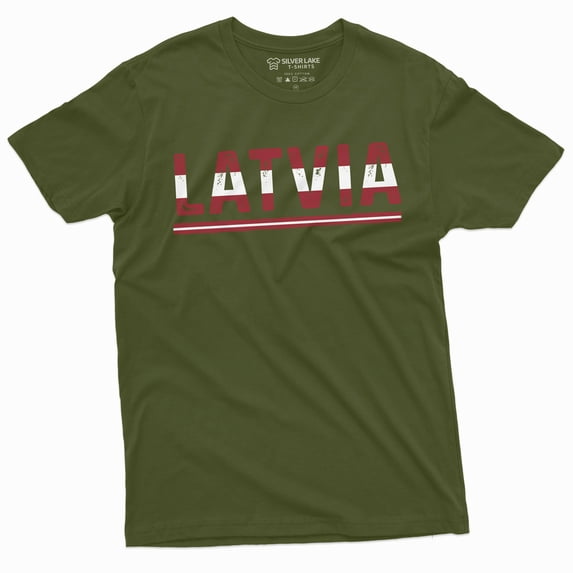 Men'S Latvia T-Shirt Latvian Flag Coat Of Arms Tee Shirt Independence Day Heritage Tee (Large Military Green)