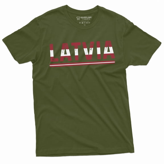 Men'S Latvia T-Shirt Latvian Flag Coat Of Arms Tee Shirt Independence Day Heritage Tee (X-Large Military Green)