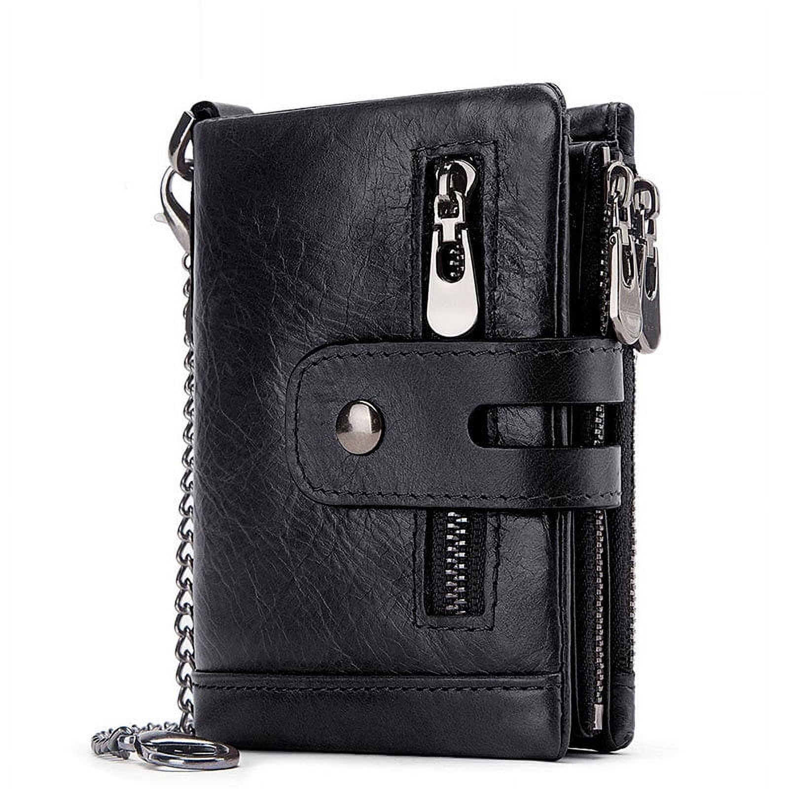 Mens Leather Wallet RFID Blocking Credit Card Holder Double Zipper Gents  Purse Black at Amazon Men's Clothing store