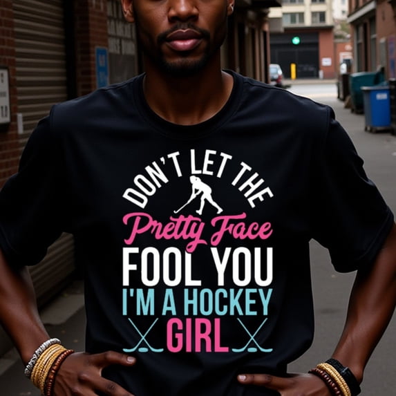 Greenink Men'S Don't Let the Pretty Face Fool You Hockey Graphic Thirt - Black Casual Short Sleeve Tee with Colorful Print, Perfect for Sports & Casual Attire, Hockey Shirts