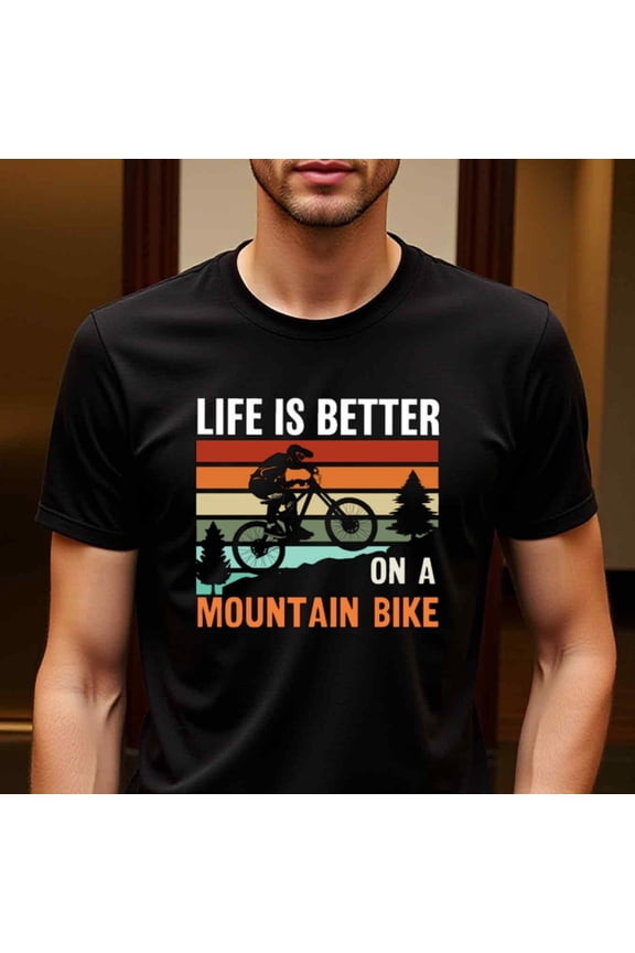 Men'S "Life Is Better on a Mountain Bike" Graphic T-Shirt - Black Casual Short Sleeve Tee with Mountain Biker Design, Perfect for Outdoor Enthusiasts, Mountain Biking Gear