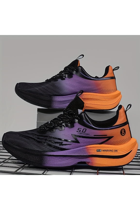 Men'S Lightweight Breathable Running Shoes Equipped with MD Soles And EVA Insoles, Suitable for Outdoor Activities Feature Carbon Fiber Insole Technology - Designed with a Purple And Teal Gradient,