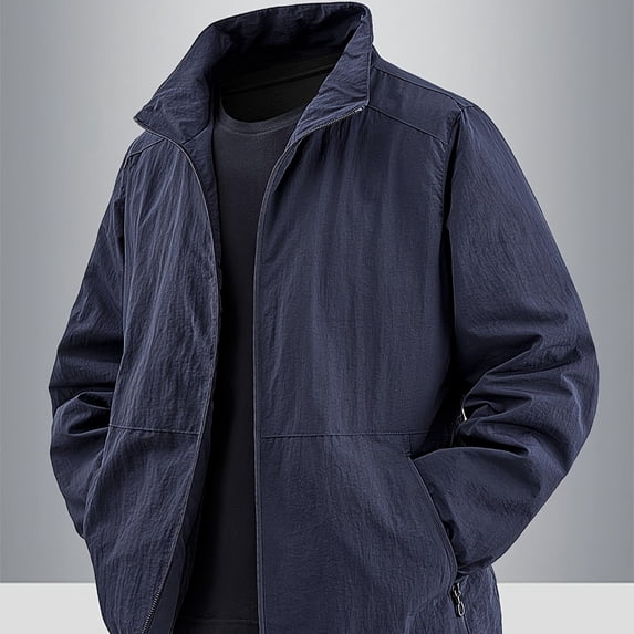 Men'S Lightweight Casual Spring/Autumn Camping Jacket - Solid Color, Zip-Up, Stand Collar, Durable Polyester, Ideal for Fishing & Outdoor Adventures, Camping Jacket