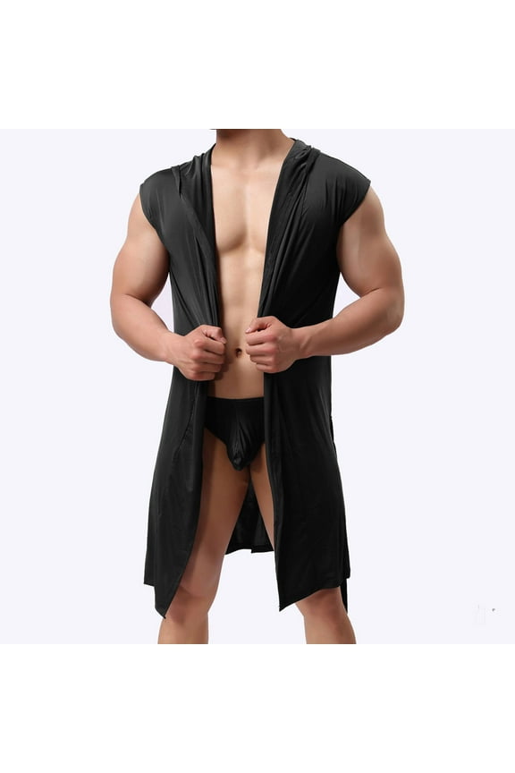 Men'S Lightweight Robe Male Bathrobe Robes For Men Mens Summer Home Wear, Solid Color, Sexy Women Black Robe