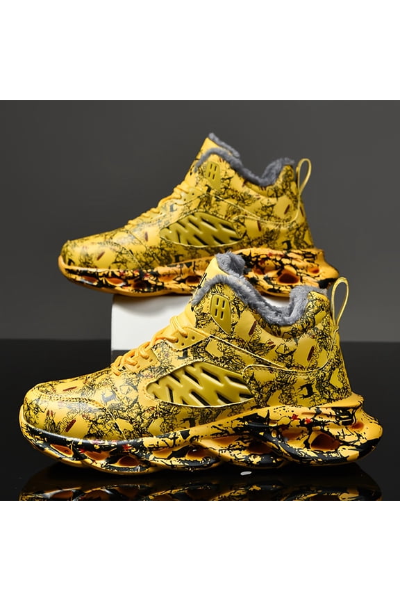 Men'S Lightweight Warm Snow Sports Shoes - Fleece-Lined Winter Hiking Boots, Soft MD Sole Anti-Slip Durable PU Fabric Outdoor Activity Shoes with Lace-Up Design, Sturdy Structure for Cold Weather