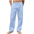 thumbnail image 1 of Men'S Linen Pants Casual Cargo Pants Elastic Drawstring Waist Straight Wide Leg Summer Yoga Beach Pant With Pockets, 1 of 8